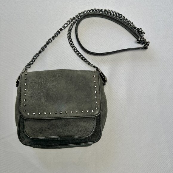 Rebecca Minkoff Purse Small Charcoal Suede Studded Chain Crossbody‎ Soft Velvety - Picture 1 of 16